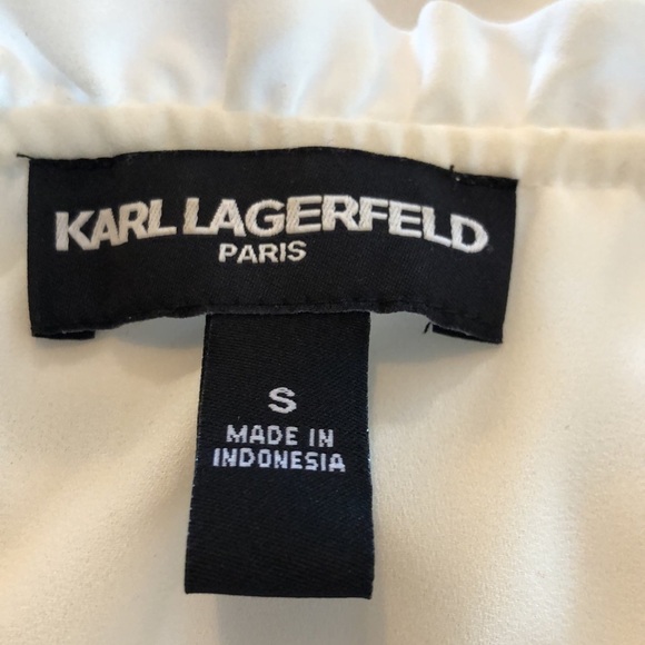 Karl Lagerfeld Popover V Neck Ruffle Mid Sleeve Cream Tie Front Blouse Size S - Picture 8 of 10